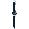 Swatch Irony YVS454 Blue Grid – Orologio in acciaio blu griglia, vista frontale su sfondo bianco – CICCO Gioielleria