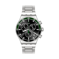 Swatch Irony YVS506G Dark Green – Orologio in acciaio verde scuro, vista frontale su sfondo bianco – CICCO Gioielleria