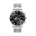 Swatch Irony YVS507G Dark Blue – Orologio in acciaio blu scuro, vista frontale su sfondo bianco – CICCO Gioielleria