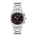 Swatch Irony YVS533G Purple Glow – Orologio in acciaio viola luminescente, vista frontale su sfondo bianco – CICCO Gioielleria