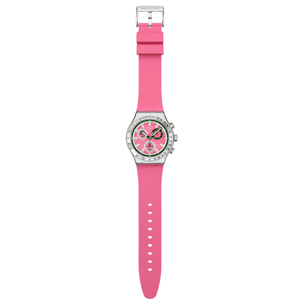 Orologio Swatch Irony Chrono Berry Reflective YVS538 – Cronografo Rosa Acciaio – vista prodotto