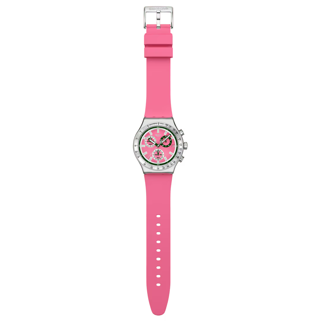 Orologio Swatch Irony Chrono Berry Reflective YVS538 – Cronografo Rosa Acciaio – vista prodotto