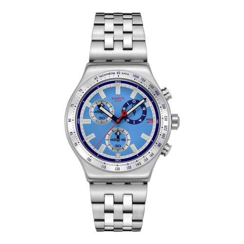 Orologio Swatch Irony Chrono Midday in the Mirror – Cronografo Acciaio Azzurro – vista prodotto