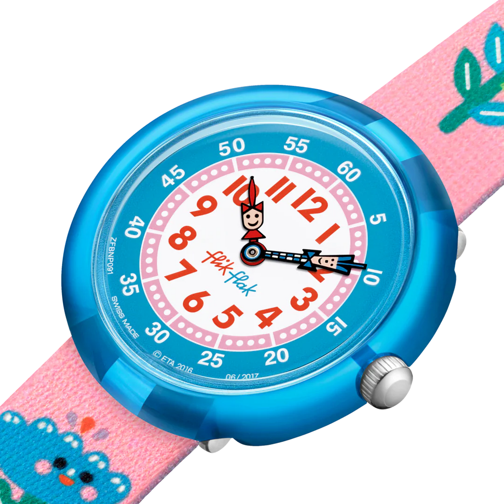 Orologio Flik Flak Once and Floral – dettaglio quadrante floreale – orologio per imparare l'ora – CICCO Gioielleria