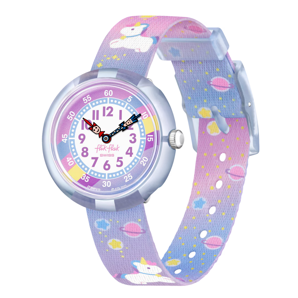 Orologio Flik Flak Cuddly Unicorn – Vista laterale – Orologio educativo per bambini da Cicco Gioielleria