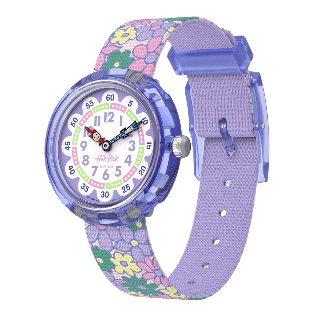 Orologio Flik Flak Flower Fields – Vista laterale – Orologio educativo per bambini da Cicco Gioielleria