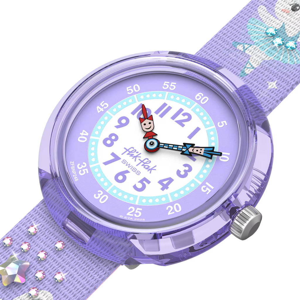 Orologio Flik Flak Shining Tutu – vista angolata – cinturino tema danza per bambine – CICCO Gioielleria