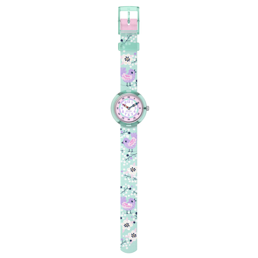 Orologio Flik Flak Tweet Tweet – vista frontale su sfondo bianco – orologio educativo Swiss Made per bambini – CICCO Gioielleria