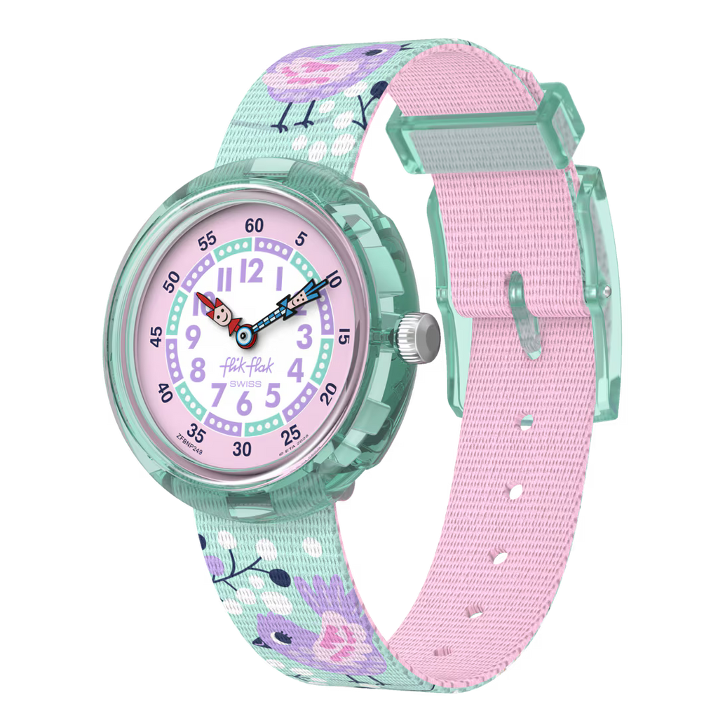 Orologio Flik Flak Tweet Tweet – vista angolata – cinturino tema uccellini per bambini – CICCO Gioielleria