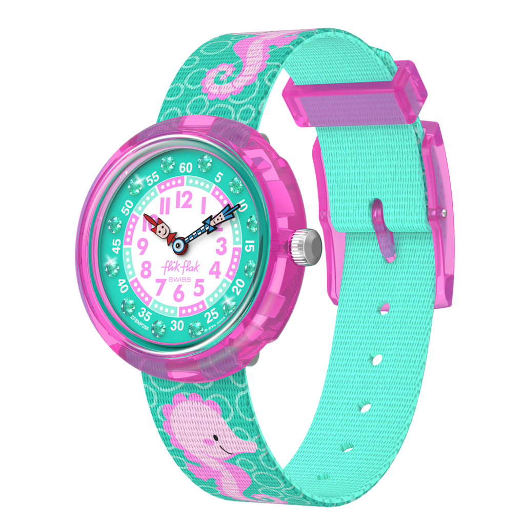Orologio Flik Flak Bubbly Seahorse – Vista laterale – Orologio educativo per bambini da Cicco Gioielleria