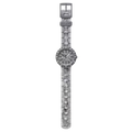 Flik Flak LUNAR BRICK FCSP134 visto frontalmente con cinturino grigio marmorizzato e quadrante analogico – CICCO Gioielleria