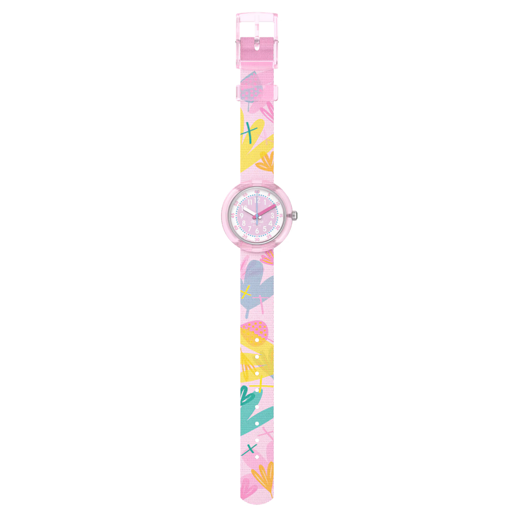 Orologio Flik Flak Pastel Paradise – vista frontale su sfondo bianco – orologio educativo Swiss Made per bambini – CICCO Gioielleria