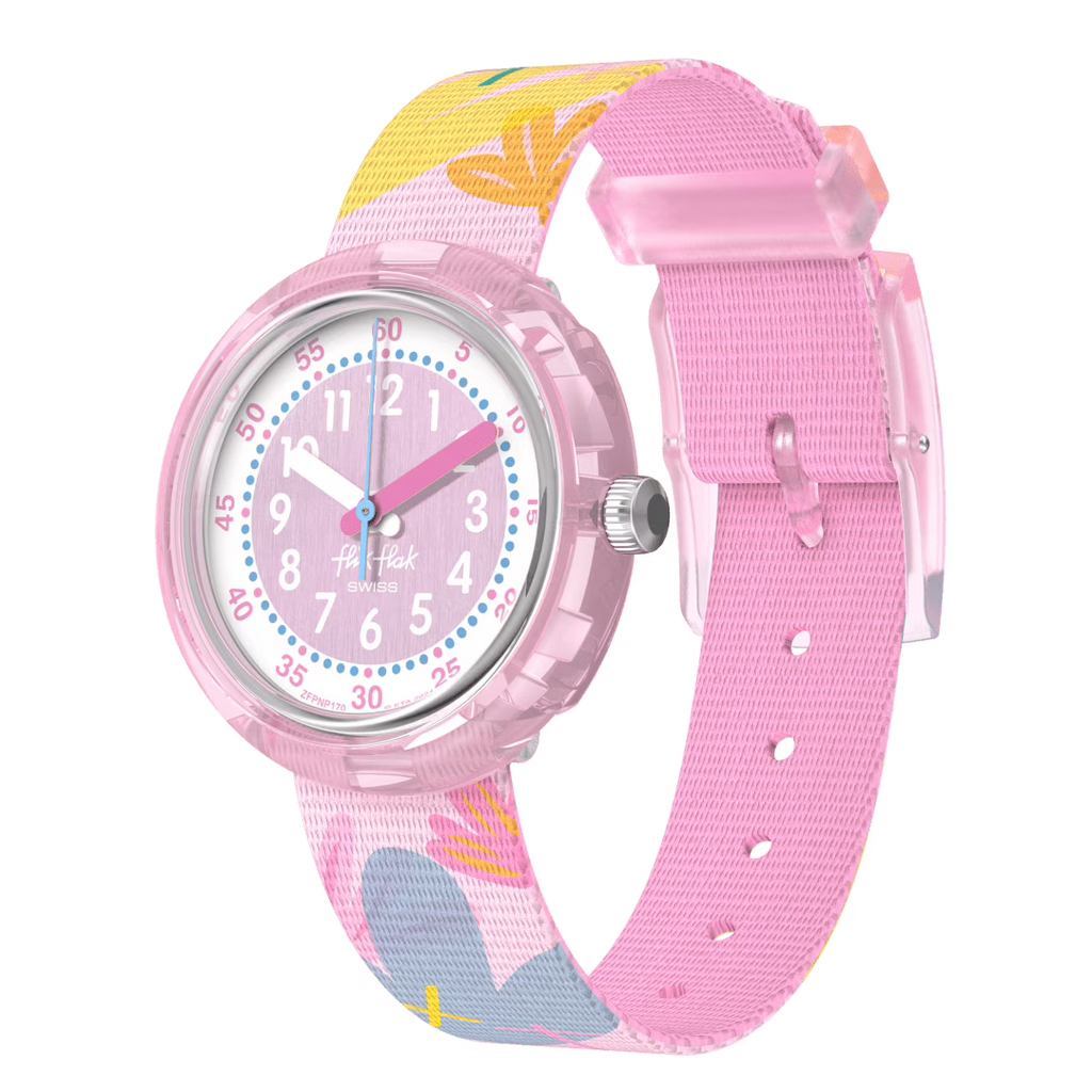 Orologio Flik Flak Pastel Paradise – vista angolata – cinturino pastello per bambini – CICCO Gioielleria