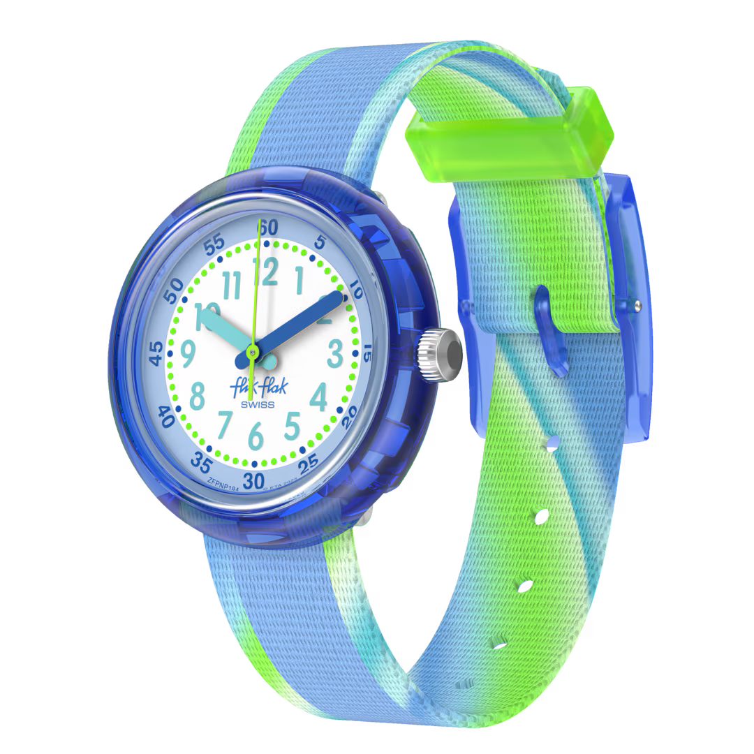 rologio Flik Flak Flip It Blue – vista frontale angolata – cinturino blu per bambini – CICCO Gioielleria