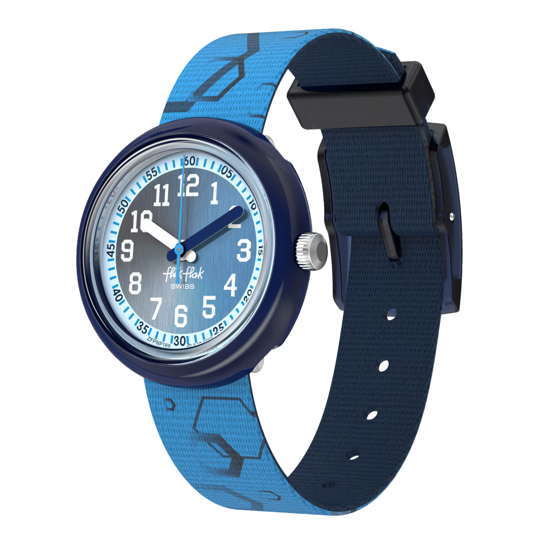 Orologio Flik Flak Quench in Blue – Vista laterale – Orologio educativo per bambini da Cicco Gioielleria