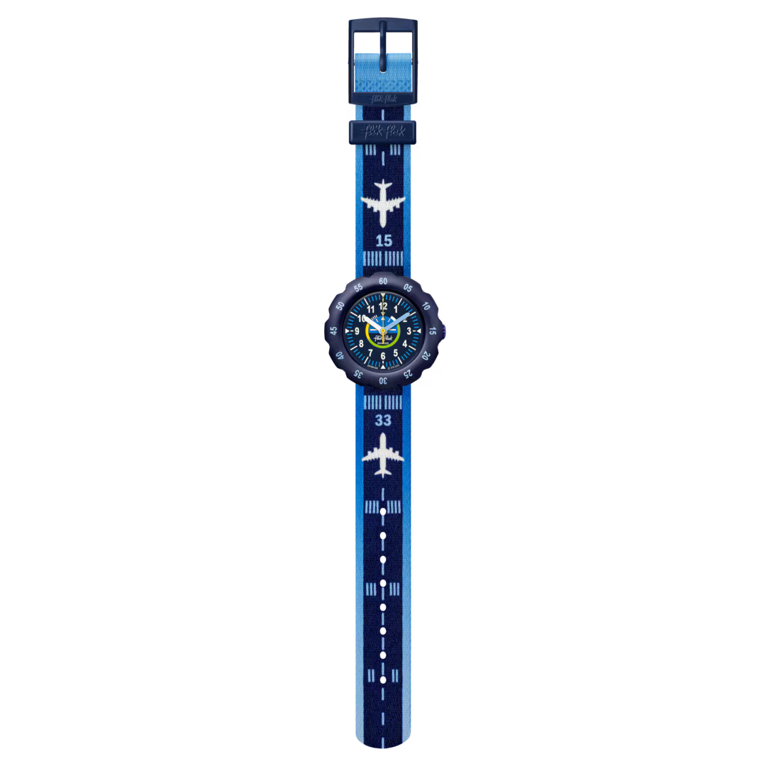 Orologio educativo per bambini Flik Flak TAKE OFF FPSP068 blu a tema aereo, CICCO Gioielleria