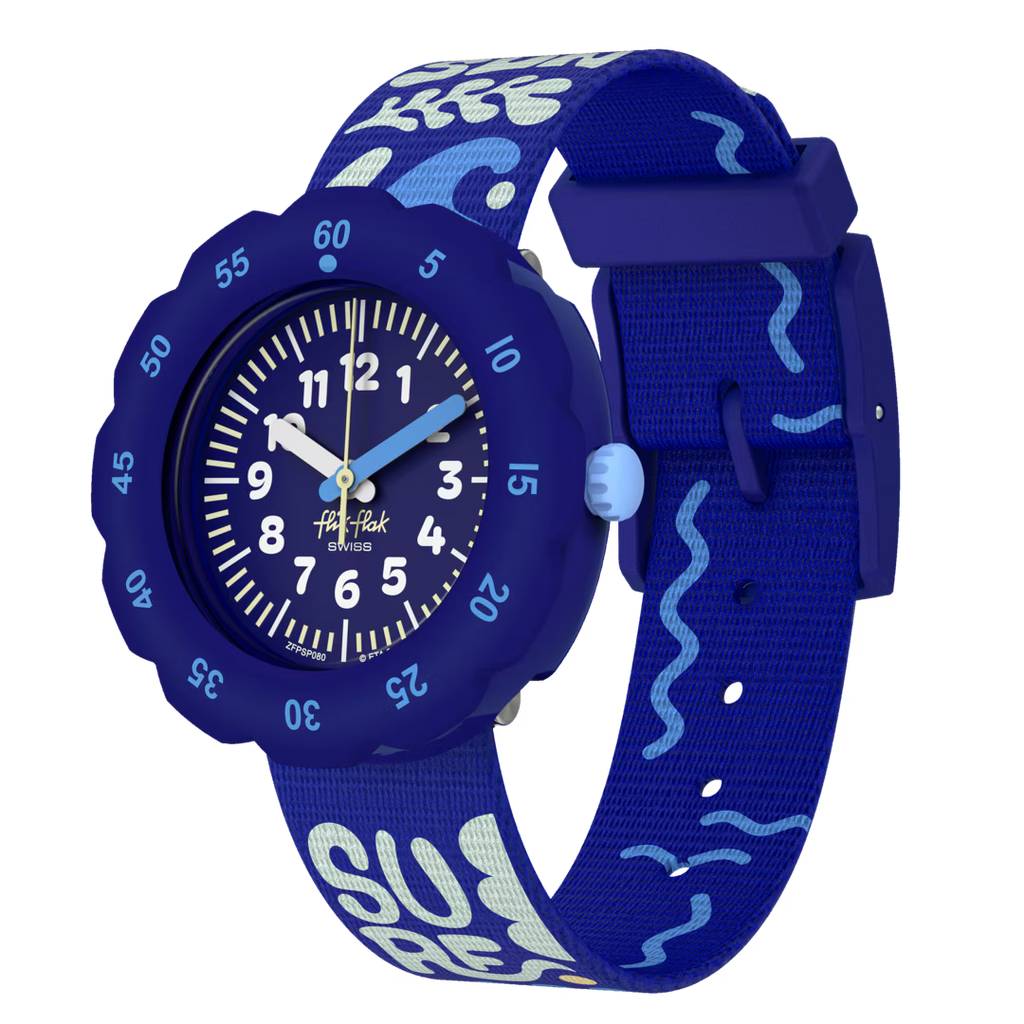 Orologio Flik Flak Surfing Essentials – Vista laterale – Orologio educativo per bambini da Cicco Gioielleria
