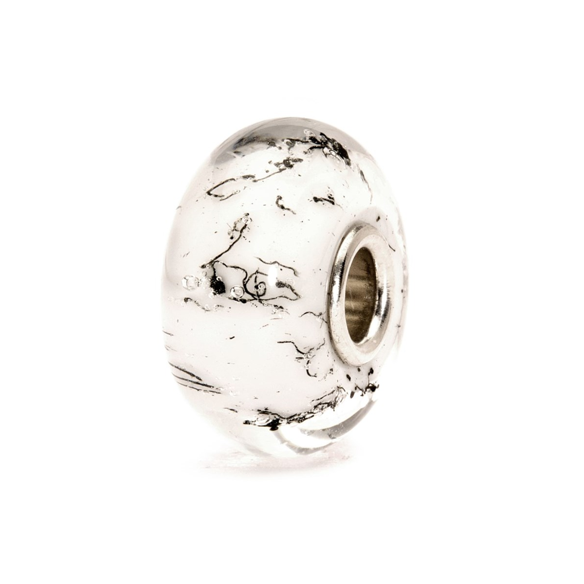 Bead Trollbeads Acciaio Bianco TGLBE-10233 – Charm in vetro di Murano con venature effetto lana d'acciaio e anima in argento 925 – CICCO Gioielleria