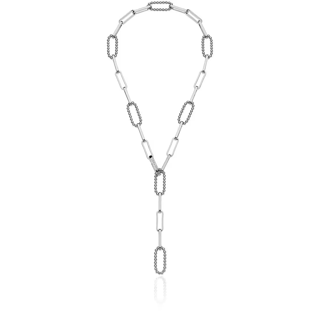 UNOAERRE 2166 – Collana Bubbles argentata indossata a Y con coda frontale