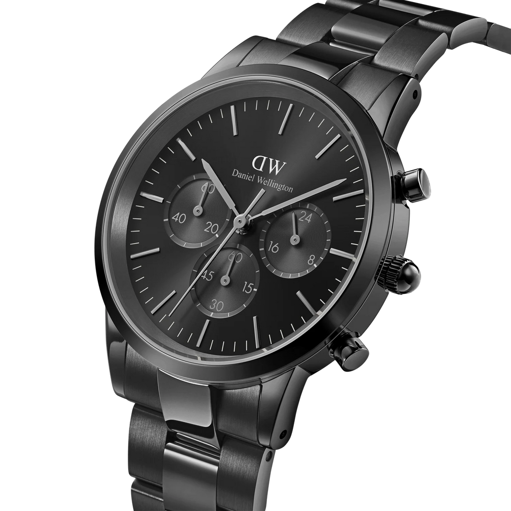 Orologio Daniel Wellington Iconic Chronograph Link Onyx Black DW00100642 Dettaglio Quadrante | CICCO Gioielleria
