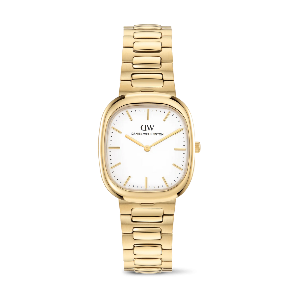 Daniel Wellington Cort DW00100985 – Orologio uomo cuscino white gold bracciale H-link su sfondo neutro