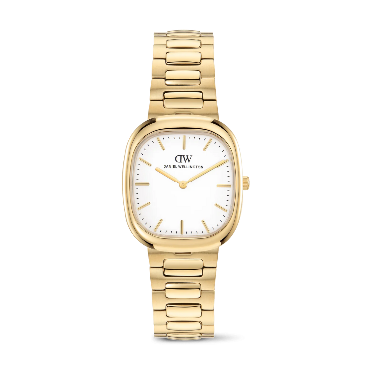 Daniel Wellington Cort DW00100985 – Orologio uomo cuscino white gold bracciale H-link su sfondo neutro