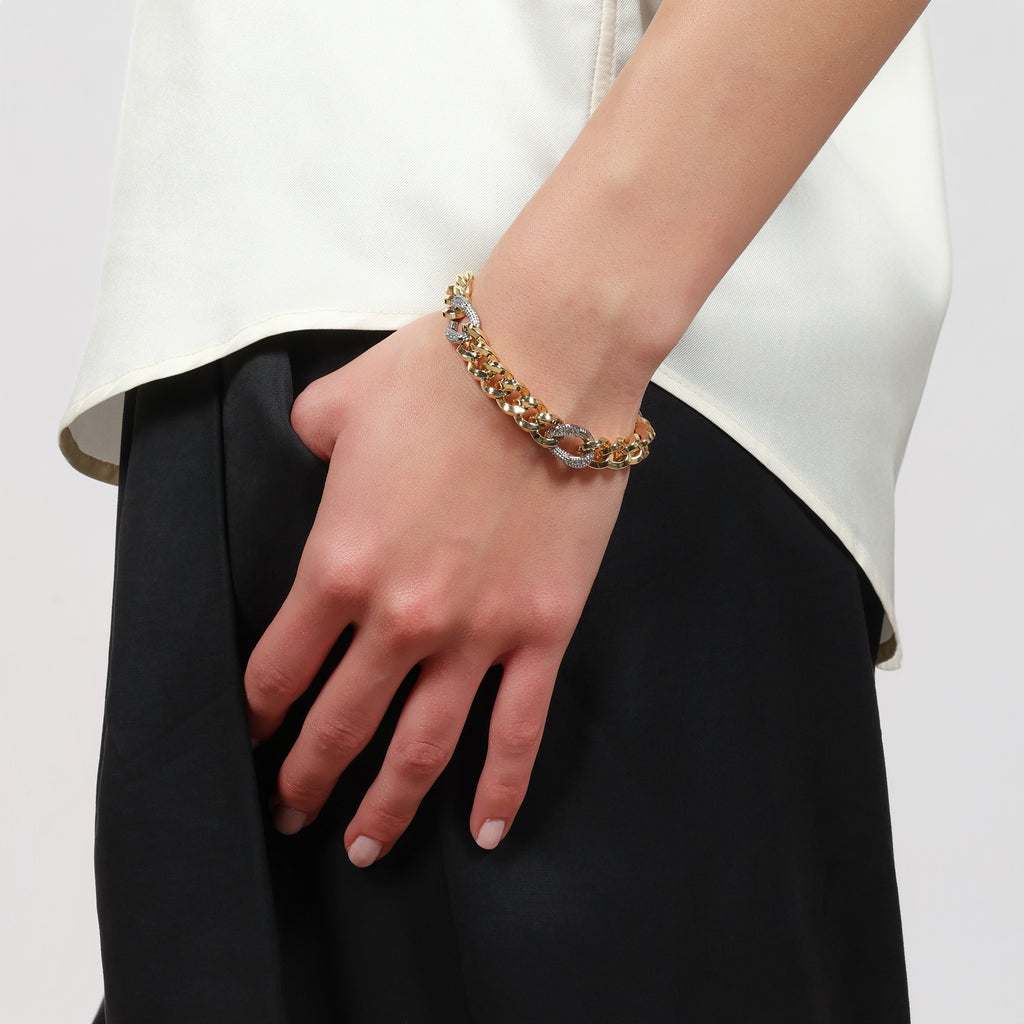 Bracciale Bicolore Grumetta e Zirconi UNOAERRE - dettaglio maglia grumetta bicolore con zirconi - CICCO Gioielleria