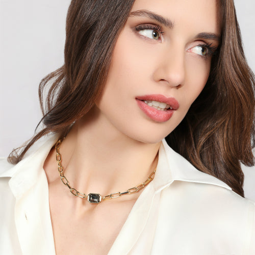 UNOAERRE - 2832 Collana catena Joya cristallo grigio