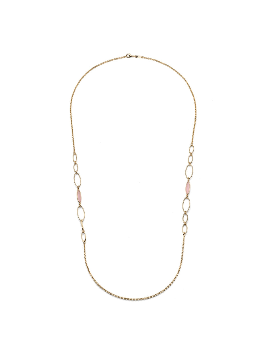 Collana Unoaerre Joya 2899 – Collana lunga dorata con pietre occhio di gatto rosa su sfondo neutro – CICCO Gioielleria