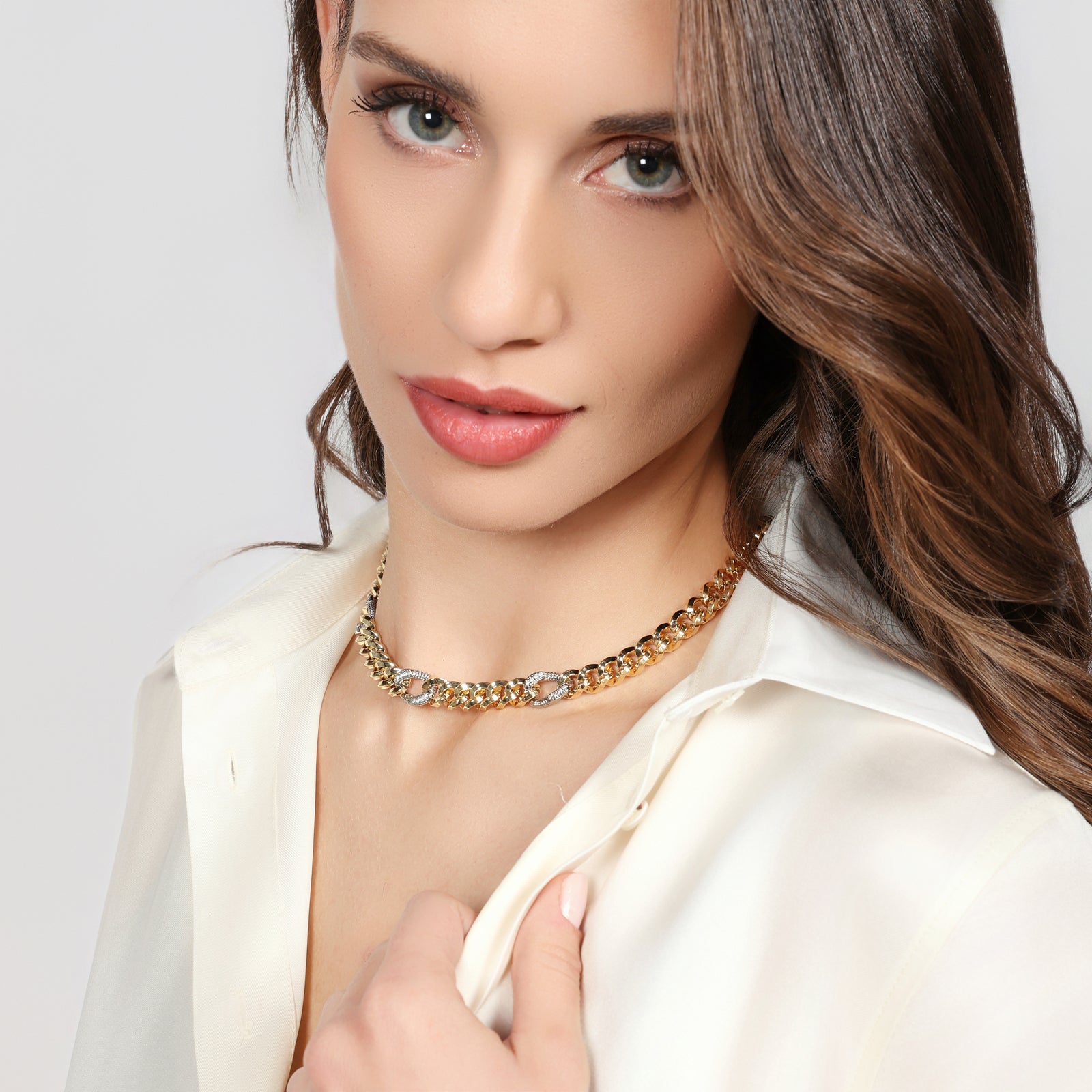 UNOAERRE - 2806 Collana bicolore grumetta e zirconi