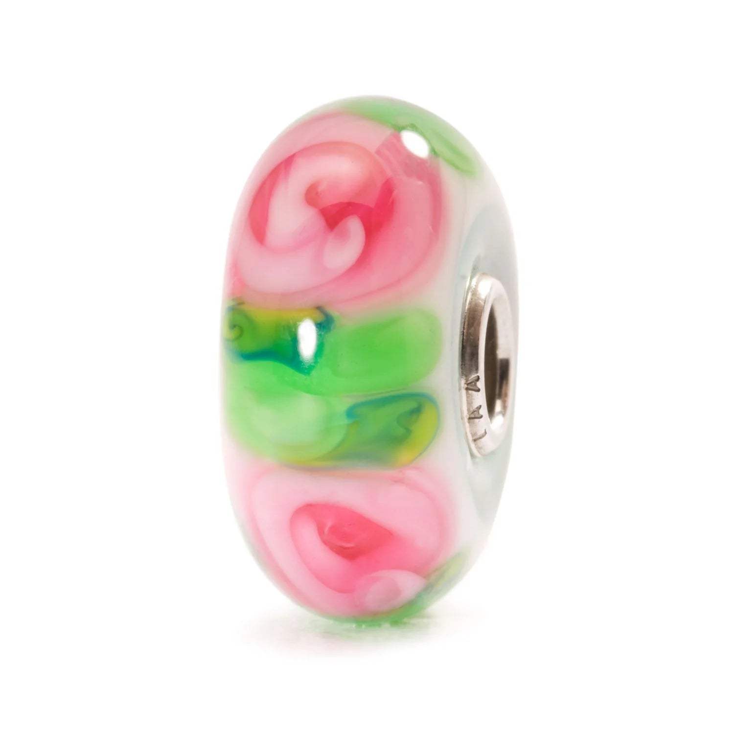Bead Trollbeads Rose Incantate TGLBE-10260 – Charm in vetro di Murano con sfumature rosa e verdi a forma di rosa fiorita – CICCO Gioielleria