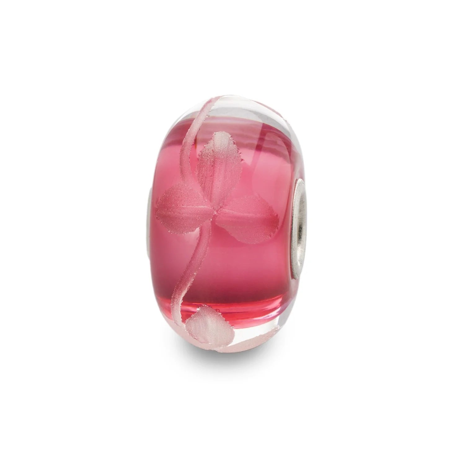 Trollbeads TGLBE-30048 Lampone – Bead in vetro sfaccettato rosa con incisioni floreali bianche – Trollbeads Day 2020