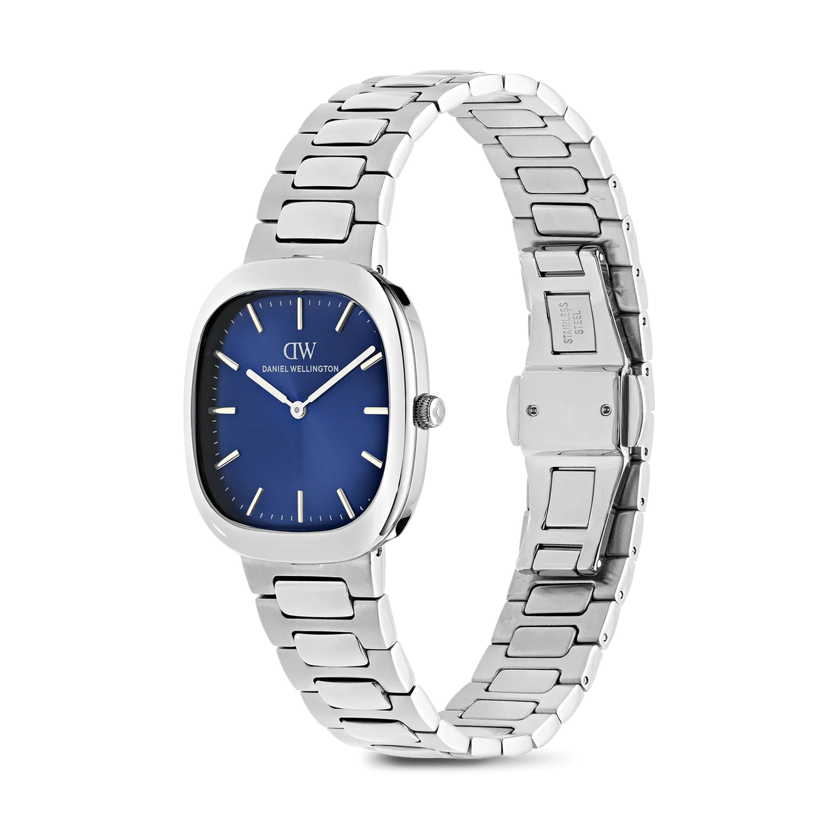 Daniel Wellington Cort DW00100986 – Vista laterale bracciale H-link silver e cassa cuscino – CICCO Gioielleria