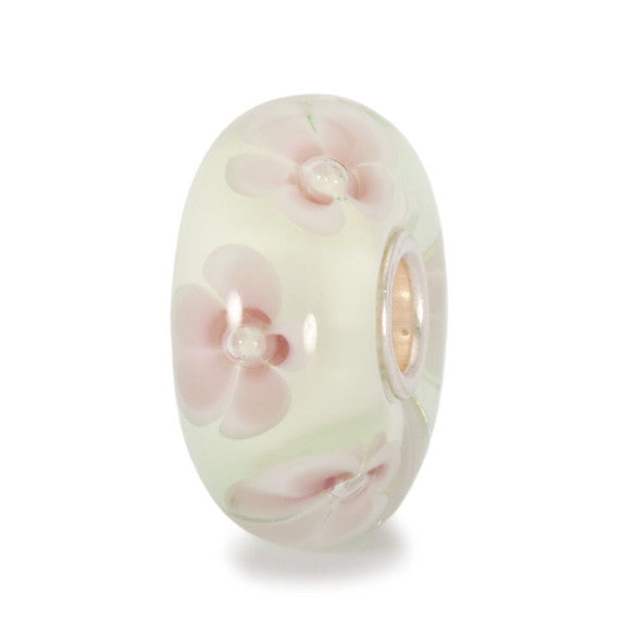 Trollbeads Fiore Soave TGLBE-10101 – Bead in vetro di Murano con boccioli rosa e foglie verdi pastello – Cicco Gioielleria