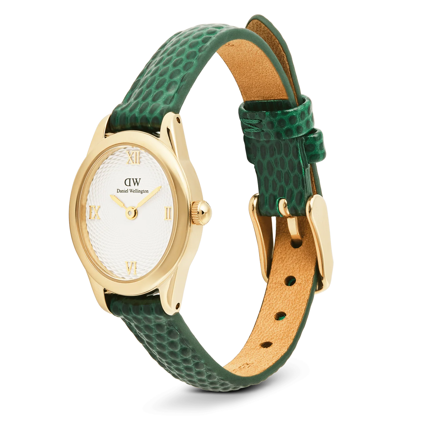 DW00100892 - Ophelia Mini Green Lizard White Guilloché Gold