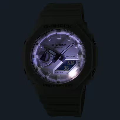 Orologio Casio G-Shock GA-2100-7A7ER Bianco – Dettagio Illuminazione da Cicco gioielleria