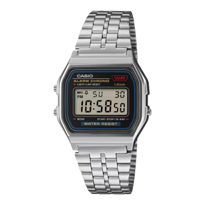 Casio Vintage A159WE-1EF – Orologio digitale retrò in acciaio inossidabile con display LCD e cinturino metallico