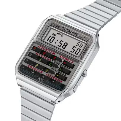 Casio Vintage CA-500WEBF1A dettaglio tastiera calcolatrice display digitale Ritorno al Futuro