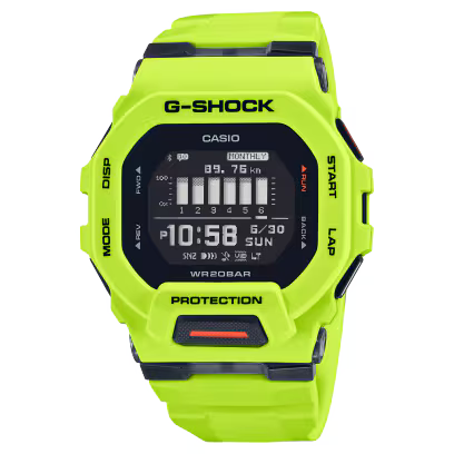 Casio G-Shock GBD-200-9ER – Dettaglio quadrante digitale giallo lime – CICCO Gioielleria