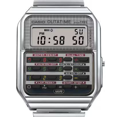 Casio Vintage CA-500WEBF1A dettaglio logo Ritorno al Futuro quadrante edizione limitata