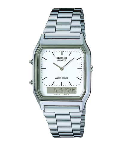 Casio Vintage AQ-230A-7DM – orologio analogico-digitale con cinturino in acciaio inox a contrasto