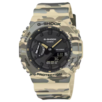 Casio G-SHOCK GA-2100CM-5A - Vista frontale orologio camouflage bio-based | CICCO Gioielleria