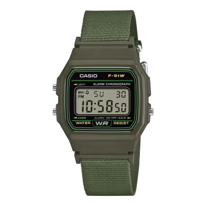 Casio Vintage F-91WF-3AEF orologio digitale con cinturino in tessuto da fibre riciclate da CICCO Gioielleria