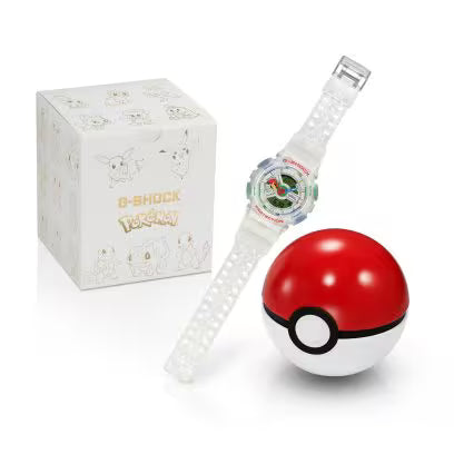 Casio G-SHOCK × Pokémon GA-110PKM-7AER – Dettaglio confezione con motivo dei 30 Pokémon – Cicco Gioielleria