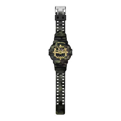 Casio G-SHOCK GA-700CMG-3A – Vista dall'alto – Orologio Bold Camo camouflage dorato da Cicco Gioielleria