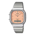 Casio Vintage AQ-240E-4AER orologio ana-digi cassa argentata quadrante arancione pastello