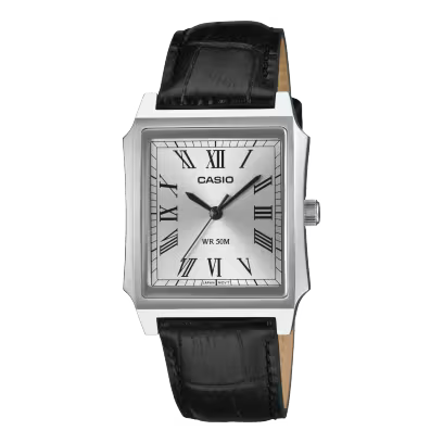 Casio MTP-B190L-7BVER – Orologio analogico vintage pelle nera quadrante bianco