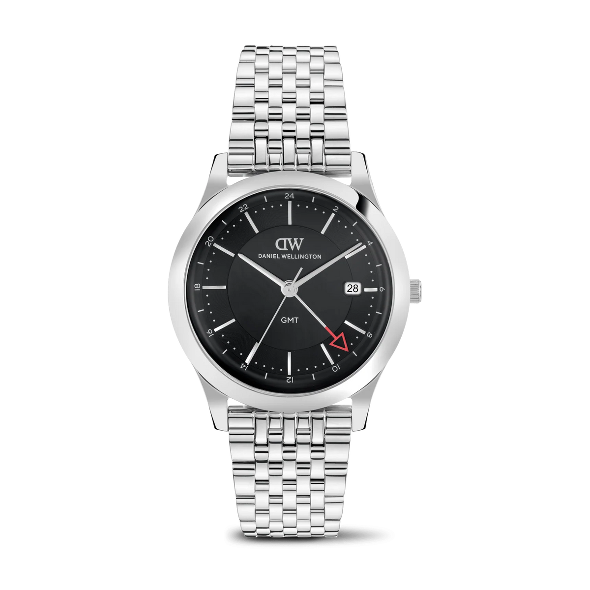 Daniel Wellington Pathfinder GMT DW00100978 – Orologio uomo GMT nero silver bracciale 7 maglie su sfondo neutro