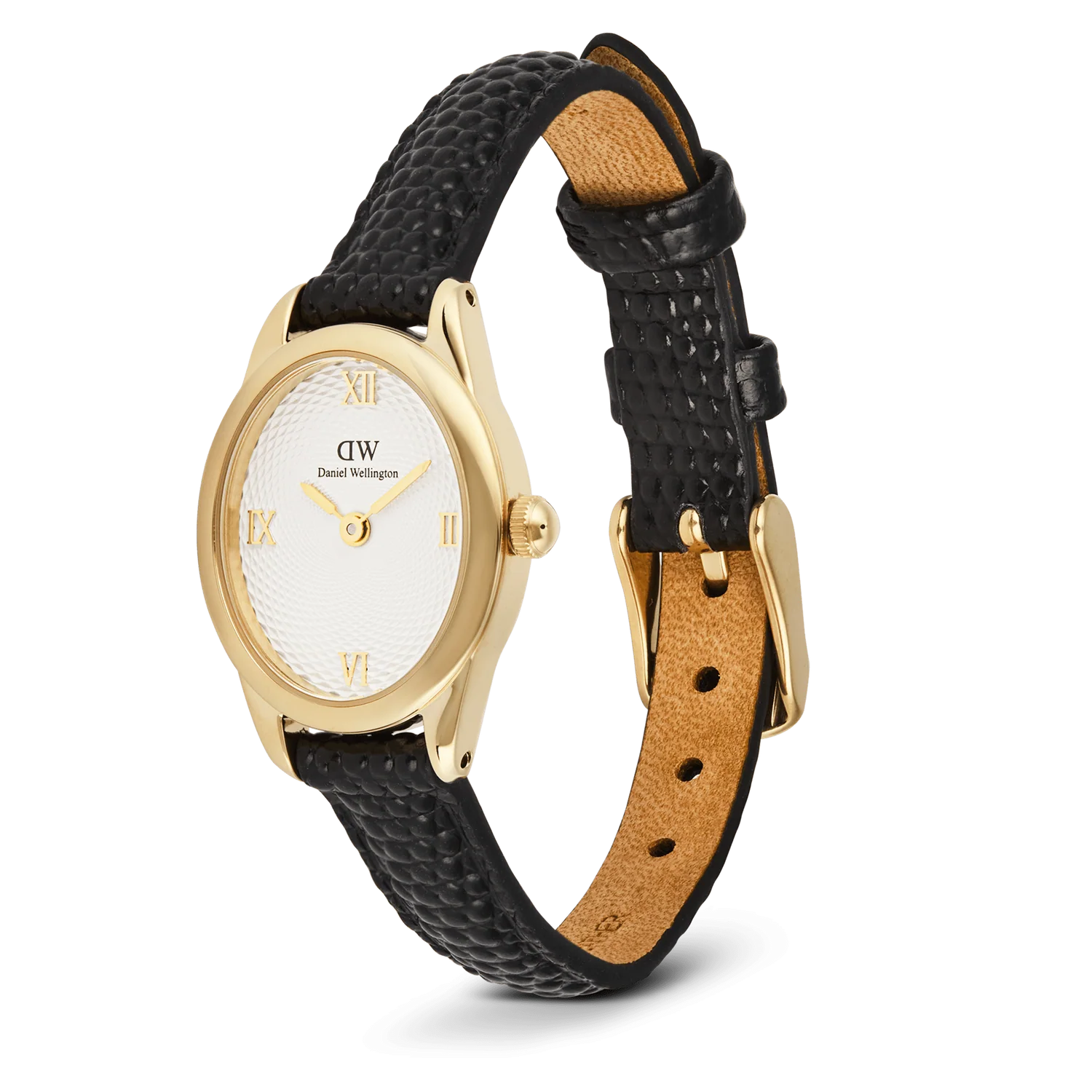 DW00100890 - Ophelia Mini Black Lizard White Guilloché Gold