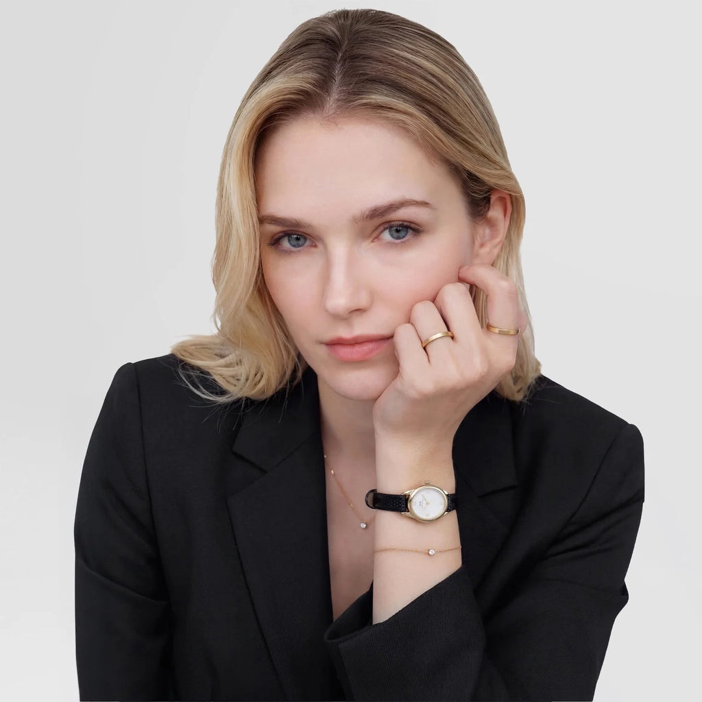 DW00100890 - Ophelia Mini Black Lizard White Guilloché Gold